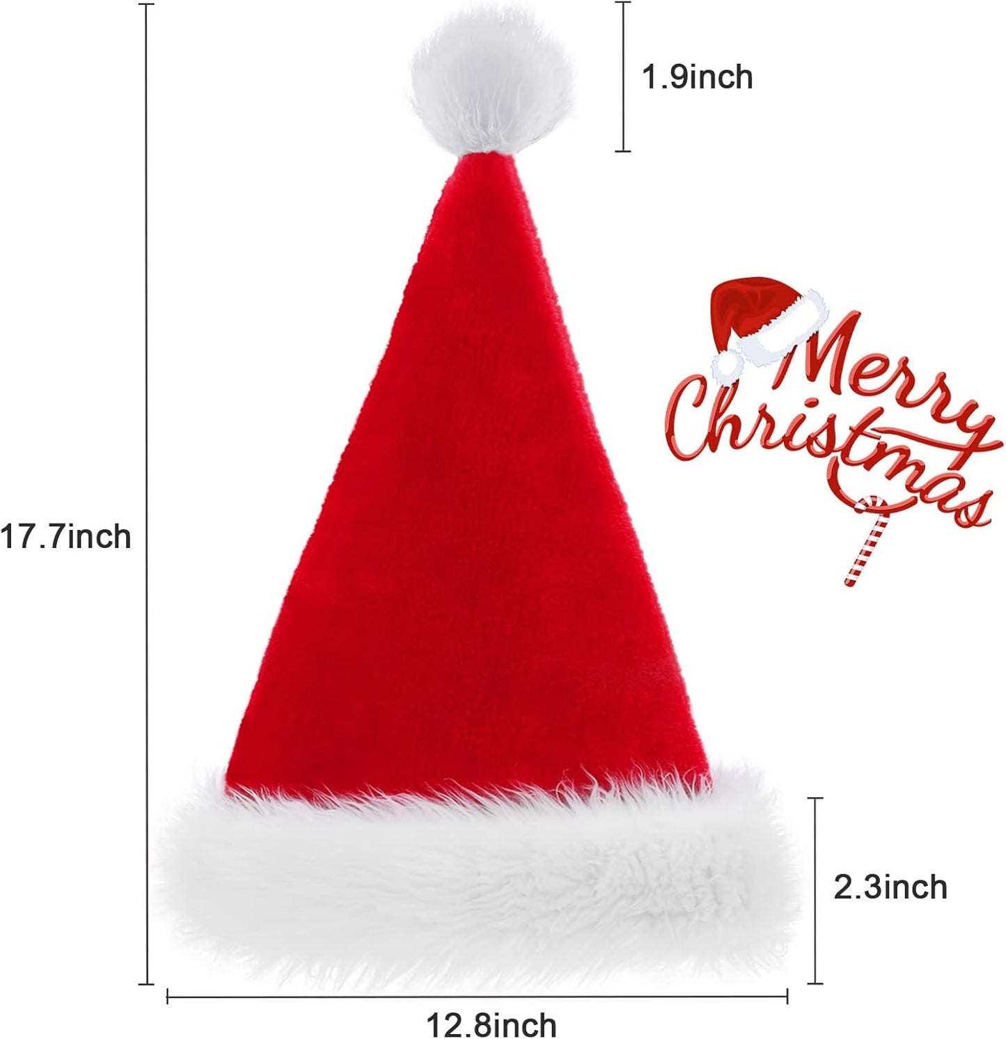 Santa Hat for Adults Christmas Hat Red Velvet Double-Layer Thickening Unisex Holiday Xmas Hats for New Year Festive Party