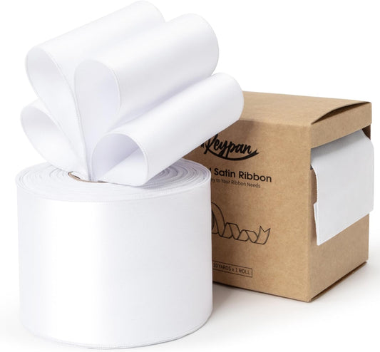 White Satin Ribbon Double-Faced Wired Ribbons for Gift Wrapping Flower Bouquet Bows Wedding Invitation Christmas Decor Crafts 2-1/2 Inch 10 Yards