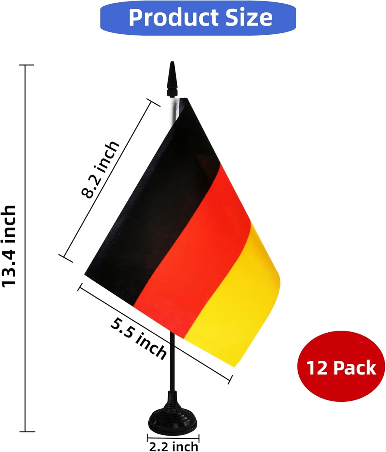 Germany Desk Flag, 12 Pack Germanic Table Office Flag with Black Solid Pole and Stand Base, International Country Flag, Festival Celebration, Classroom Meeting Desktop Decor (Germany)