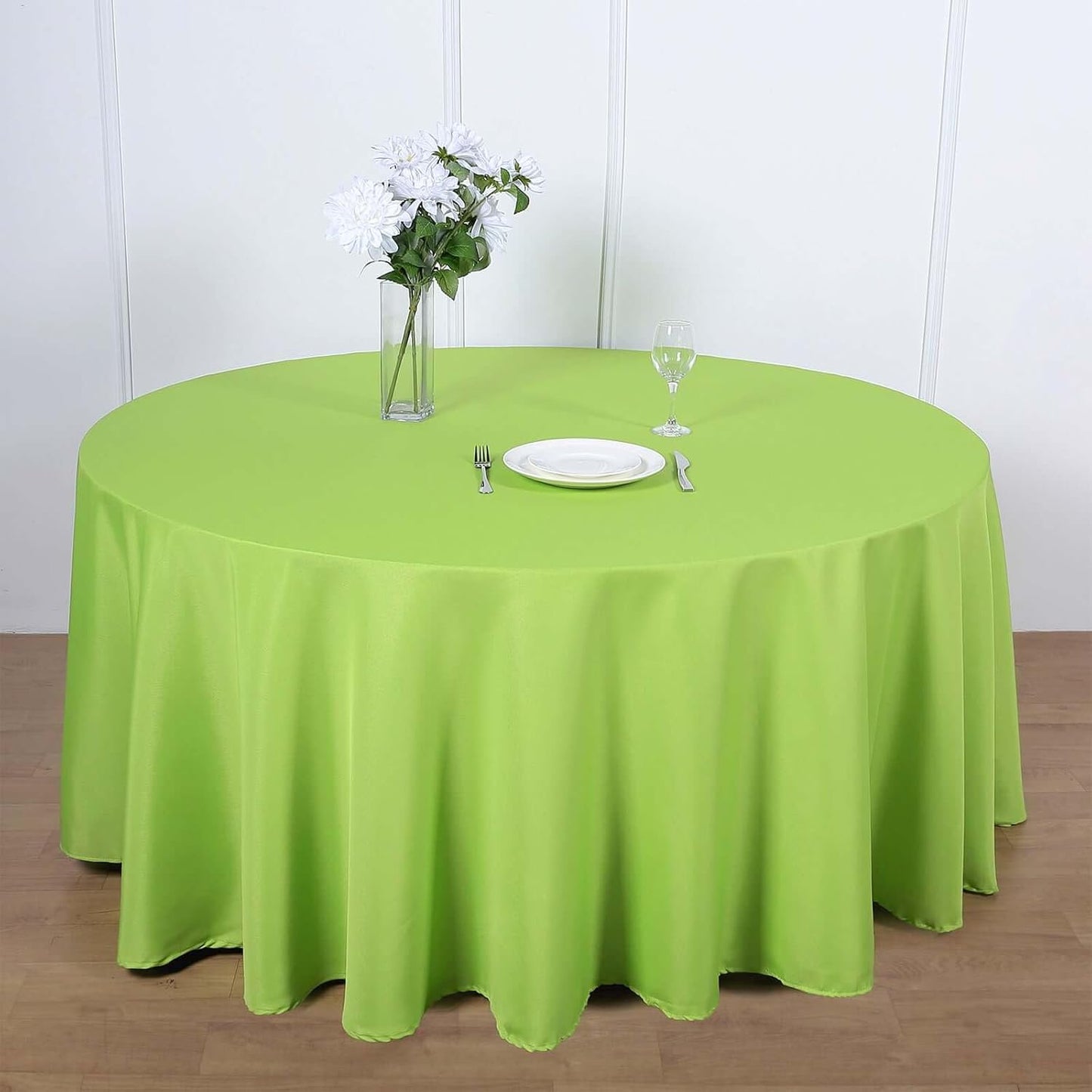 Efavormart Round Tablecloth, 120 Inch Stain & Wrinkle Resistant Washable Table Cloth, Decorative Polyester Fabric Table Cover for Banquet, Wedding, Dining - Lime Green