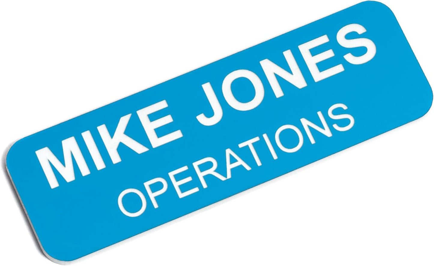 Custom Engraved Name Tag Badges – Personalized Identification with Pin or Magnetic Backing, 1 Inch x 3 Inches, Sky Blue/White