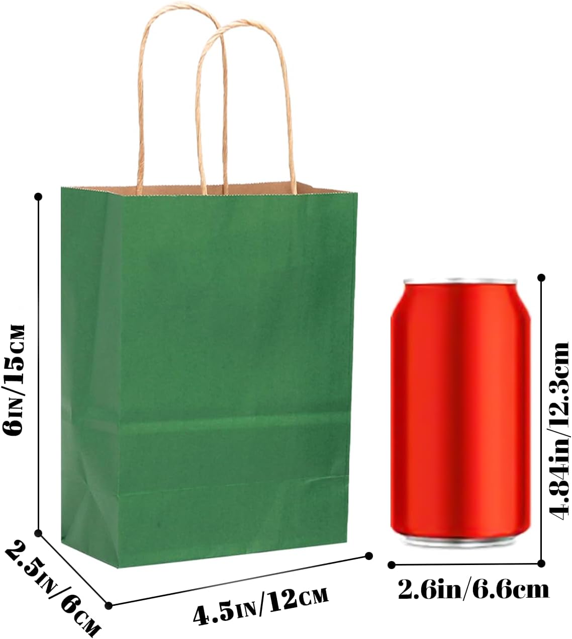 qiqee 24 Pcs Deep Green Mini Paper Gift Bags with Handles 6"x4.5"x2.5" Small Brown Kraft Party Favor Bags Treat Bags Multiple Uses (Mini size)