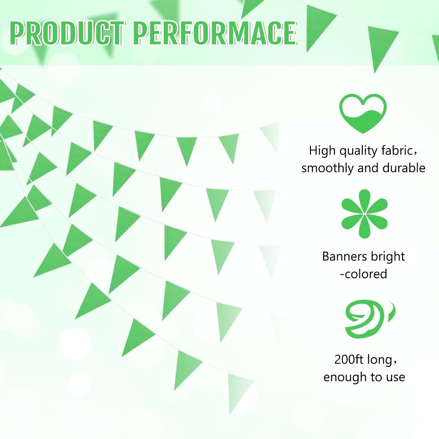 Tatuo 200 Feet Solid Pennant Banners Flags String Triangle Hanging DIY Bunting Flags Party Decorations for Grand Opening Party Banners for Kids Birthday, Shops (Green)