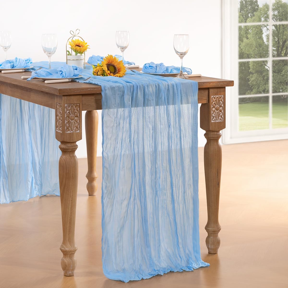 Baby Blue Cheesecloth Table Runner 10 Pack Fall Table Runners Boho Gauze 120 Inches Light Blue Cheese Cloth Fall Table Decorations for Thanksgiving Wedding Bridal Baby Boy Shower Party