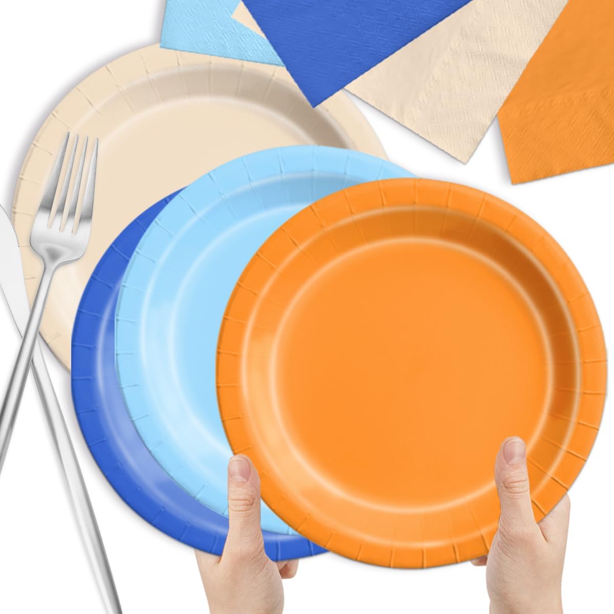 CMUSKO Blue and Orange Party Decorations - 60pcs Orange Light Blue Dog Theme Plates & Napkins Kit for Boy Baby Shower,Birthday