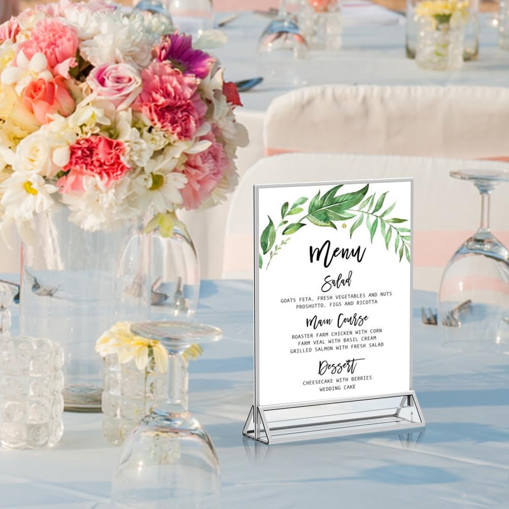 5X7 Acrylic Sign Holder 12 Pack, Double Sided Silver Picture Frames Clear Wedding Table Numbers for Party, Menu, Restaurant, Photo, Office, Hotels, Meetings