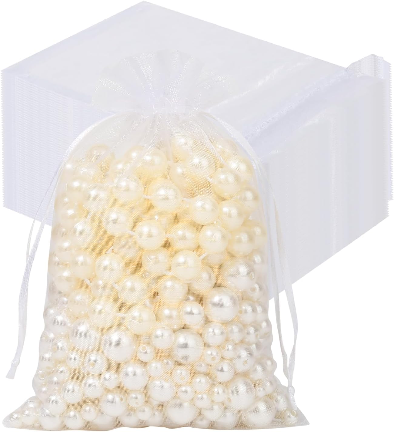 Hopttreely White Sheer Organza Bags, 4x6 inch 50PCS Mesh Bags Drawstring Gift Bags Jewelry Pouches for Candy Wedding Favors, Jewelry, Festival, Makeup