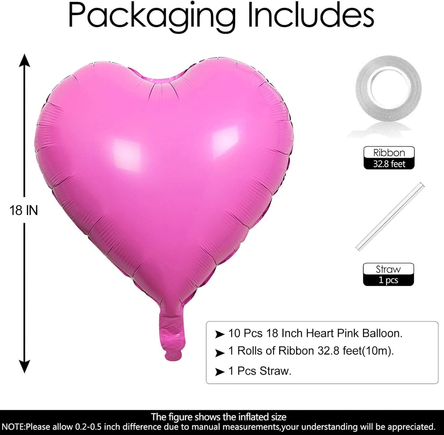 10Pcs Pink Foil Heart Shaped Balloons 18 Inch Bright Pink Heart Balloons For Baby Shower Wedding Valentine Decorations Love Balloons Party Decorations