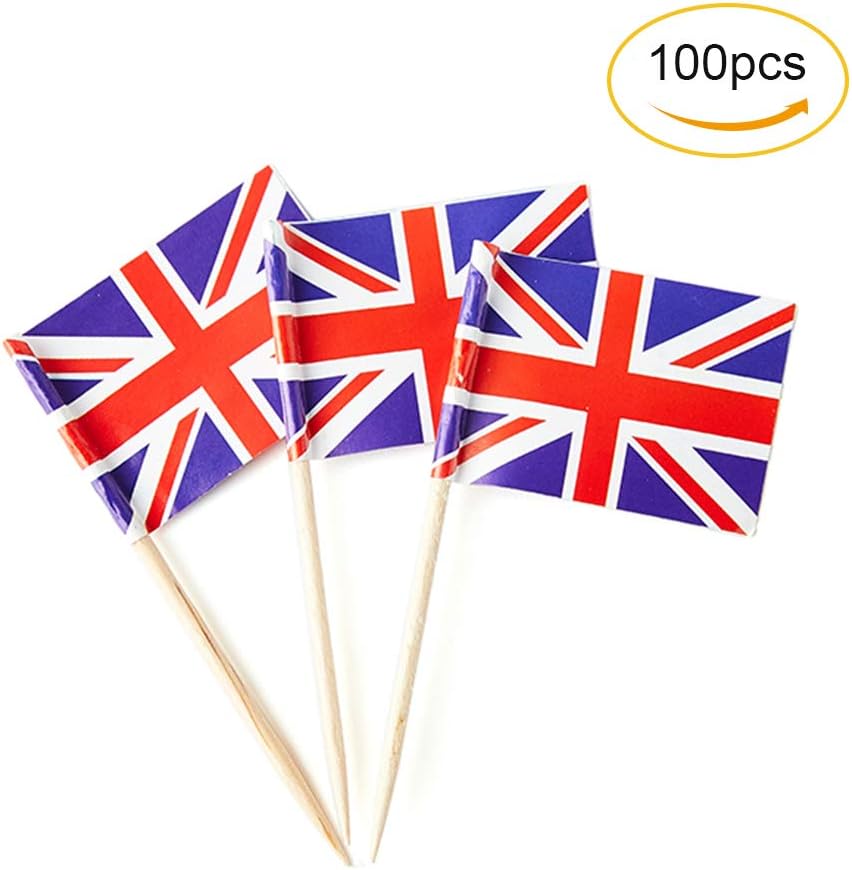 UK Flag British Flag, Small Mini British Toothpick Flags for Food, Cupcakes, Cocktails, Appetizers, Bar Party Decorations