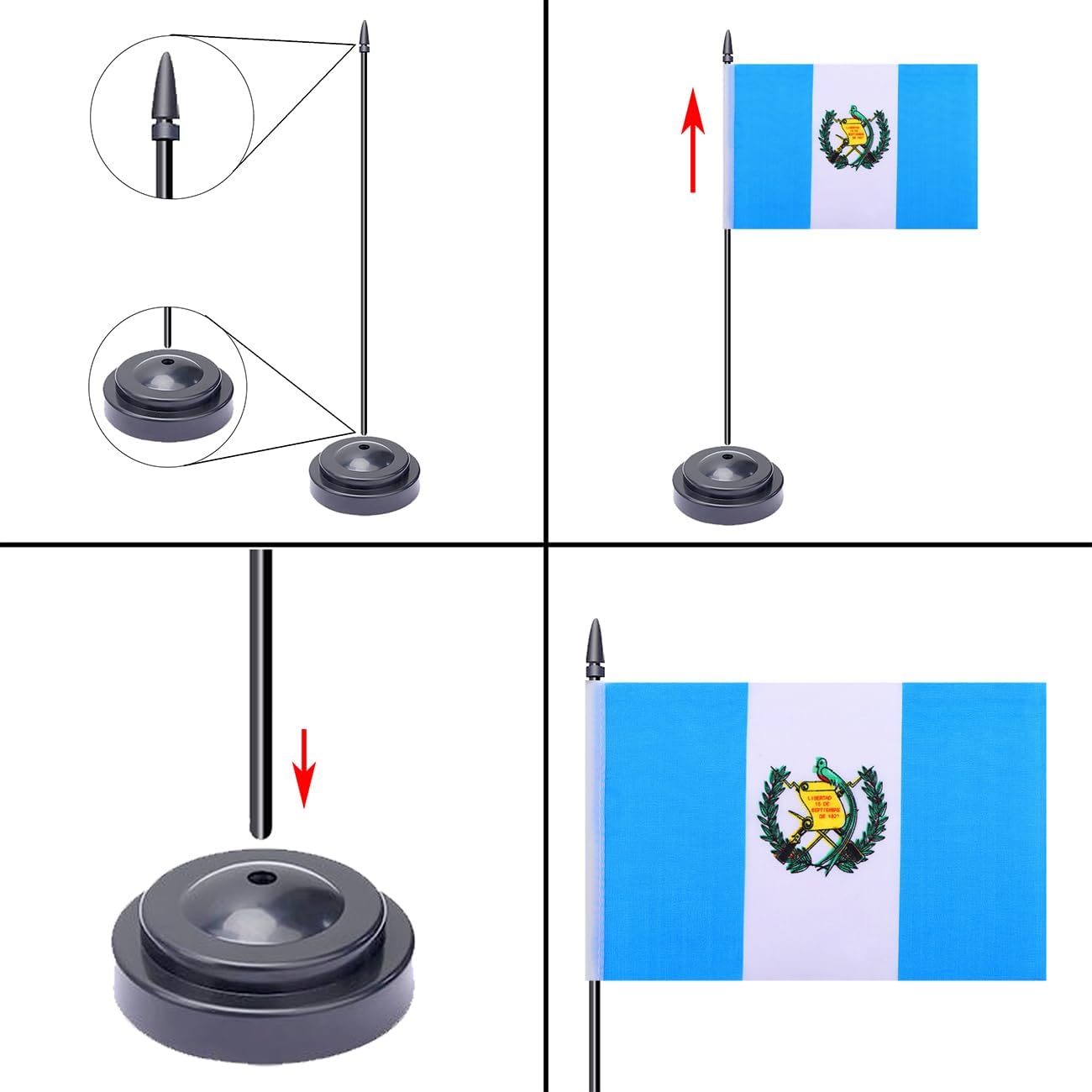 WXTWK 2 Pack Guatemala Flag Guatemala Deluxe Desk Flag Set - Mini Small Guatemalan Table Office Flags with Black 12" Solid Pole Stand Base Classroom Meeting Desktop Decorations