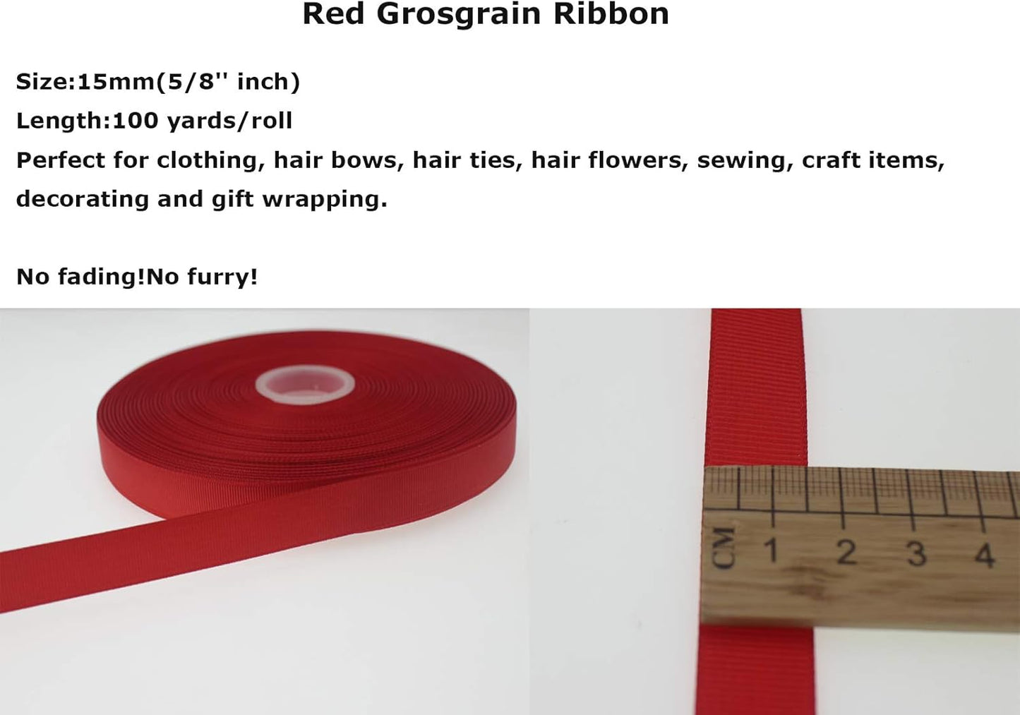 Jesep One Roll 100 Yards 5/8" Soild Grosgrain Ribbon Boutique Gift Wrapping Package Ribbon, DIY Crafts Bow Hair Headband Accessories Assorted Ribbon#235 (5/8" 15mm, Red)
