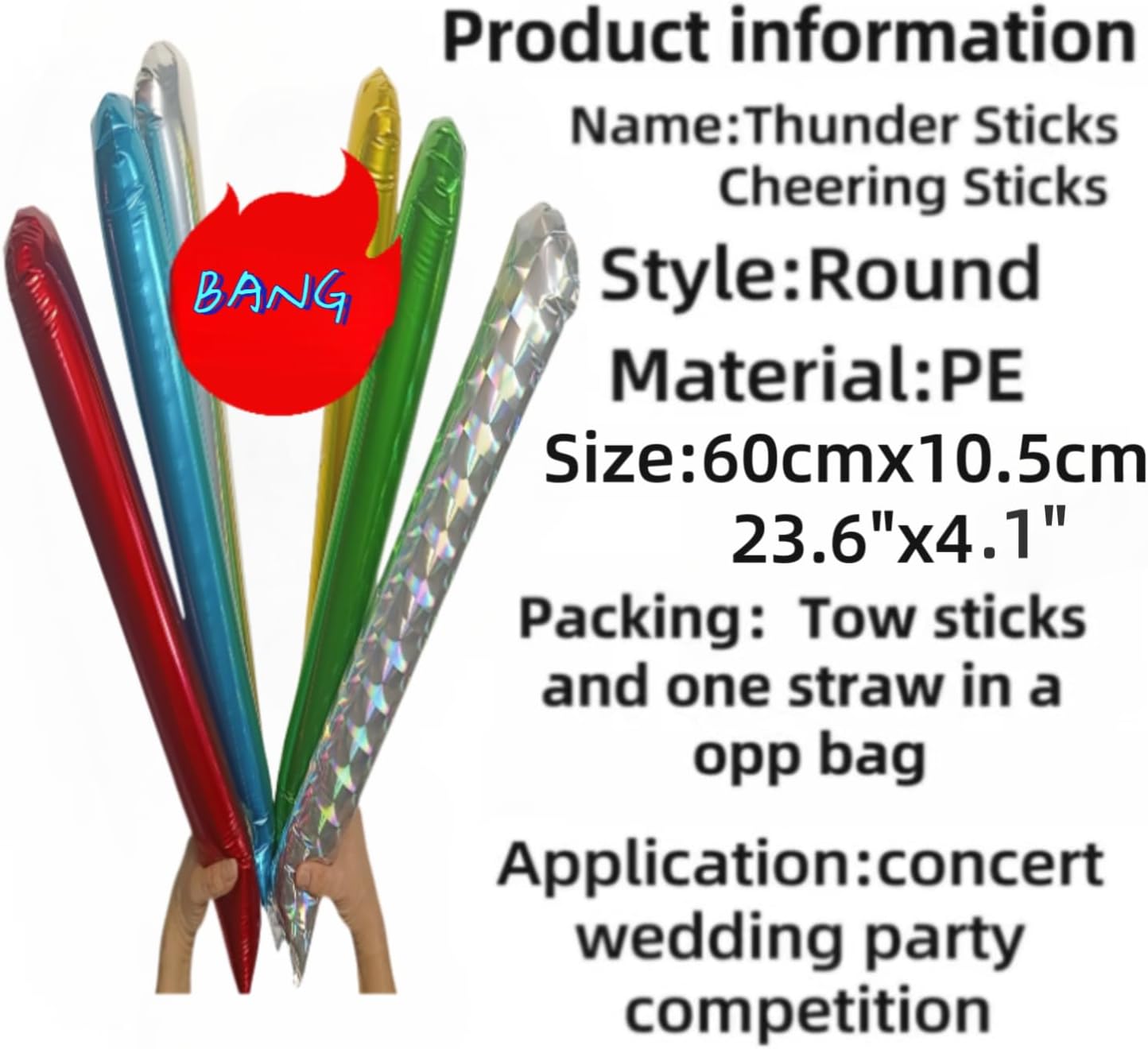 40pcs Round headTeam Spirit Boom Sticks Thunder Sticks Cheering Sticks Team Spirit Plastic Cheerleading Spirit Stick Clapper Inflatable Noise Maker Sports Supply (Glitter color)