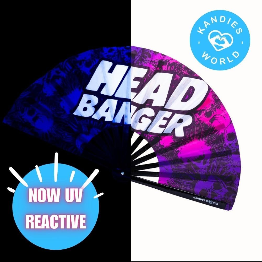 Kandies World Custom Festival Folding Hand Fan - Unique Designs, Made of Bamboo, Clacking Sound, Lightweight - Perfect Rave and Festival Accessory!