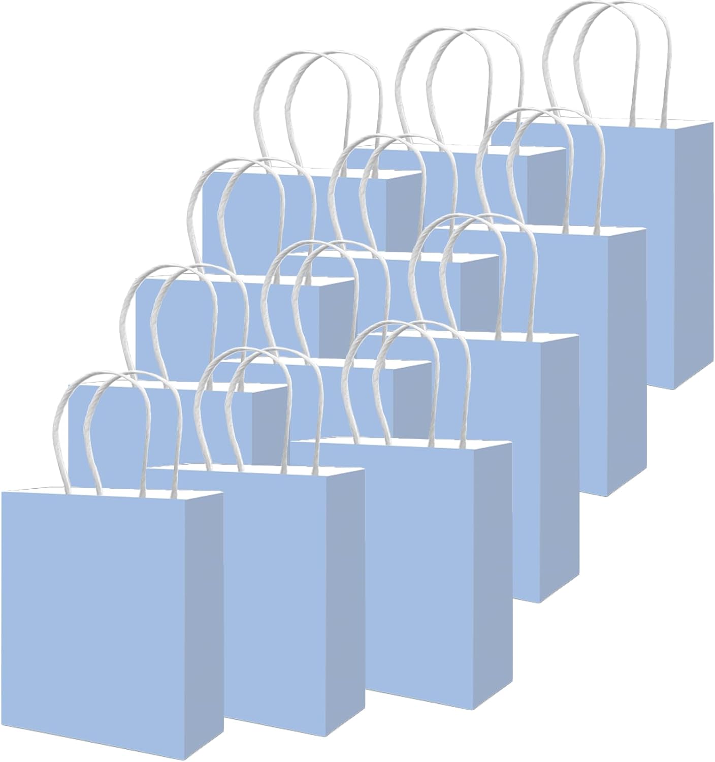 qiqee 50-Packs Light Blue Paper Gift Bags with Handles Bulk 11"x8.3"x4.3" Medium Size Paper Bags Multiple Uses