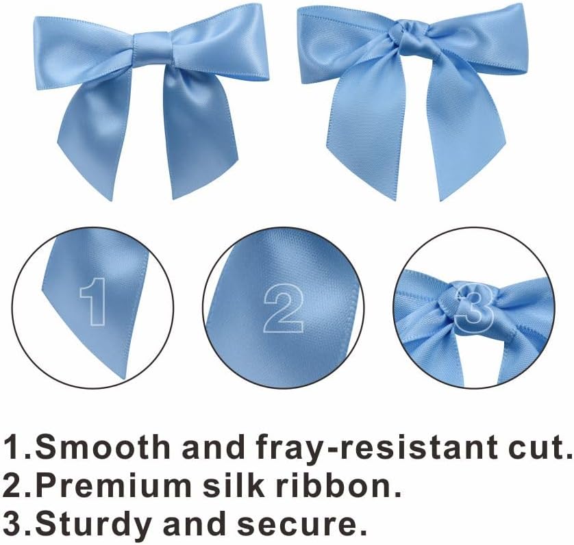 2.5" Hgzgch Light Blue Satin Ribbon Bow for Gift Wrapping, Premade Bows for Crafts, Cake, Party Favors, Handmade Bows with Double-Sided Tape, Self Adhesive Gift Bows for Presents, Treats - 50pcs