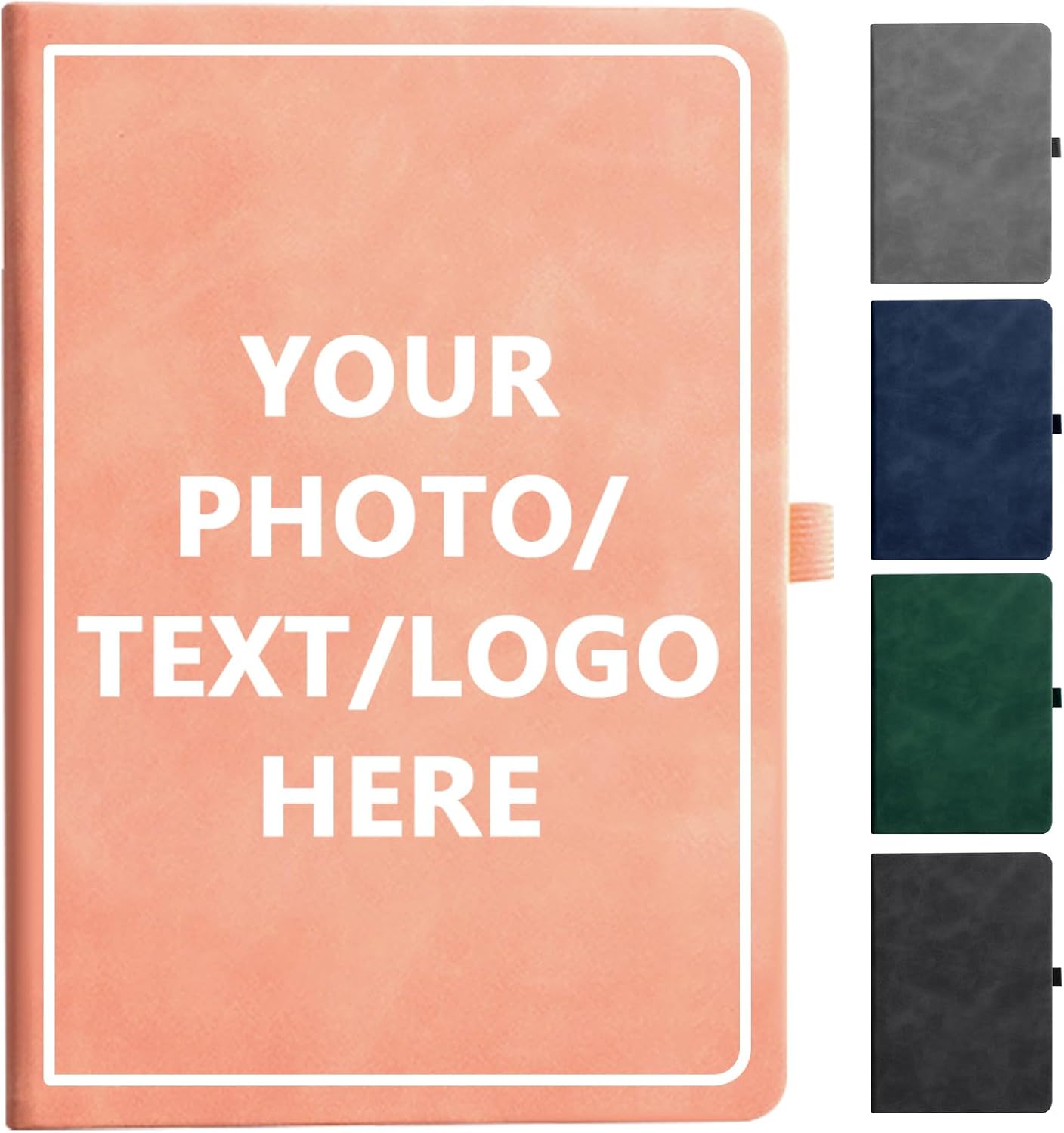 Personalized Notebook Custom Journal Notebook PU Leather A5 Can Customized with Logo/Text/Image- 192 Lined Pages 8.3 x 5.9 Inch, Pen Loop, Elastic Band, Pink Hardcover