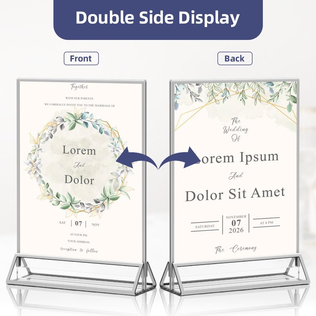 Clear Acrylic Sign Holder 8.5X11 with Silver Borders Display Stand, Double Sided Acrylic Picture Frames Plastic Sign Holder for Wedding Table Numbers Menu Holder (6 Pack)