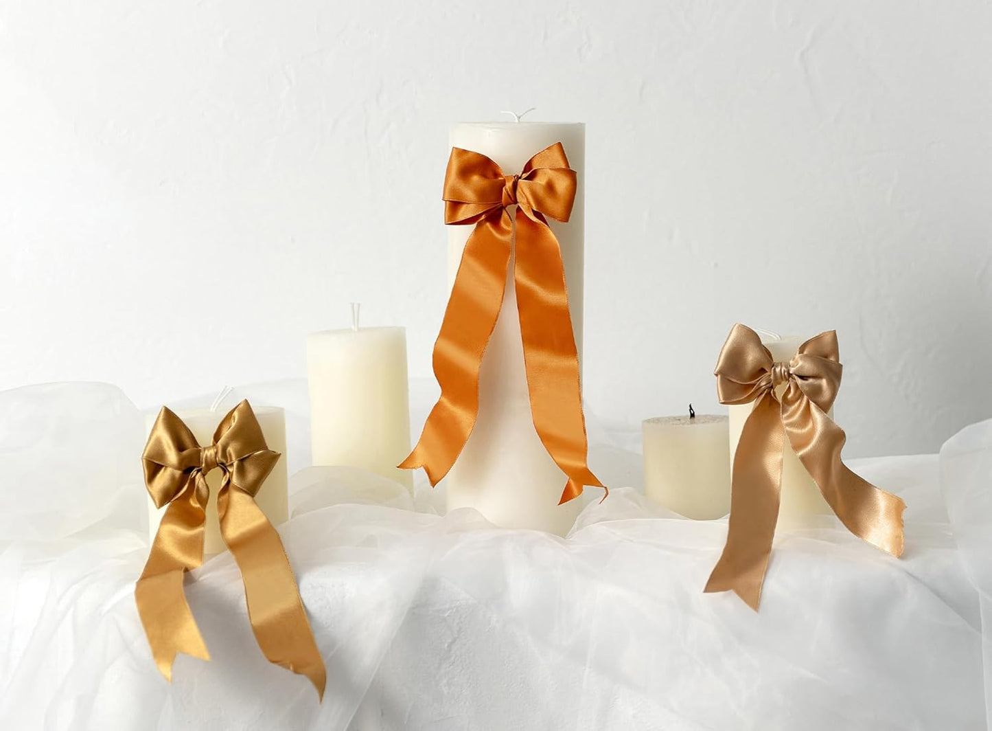 Orange Satin Ribbon Double-Faced Wired Ribbons for Gift Wrapping Flower Bouquet Bows Wedding Invitation Christmas Decor Crafts 1-1/2 Inch 10 Yards