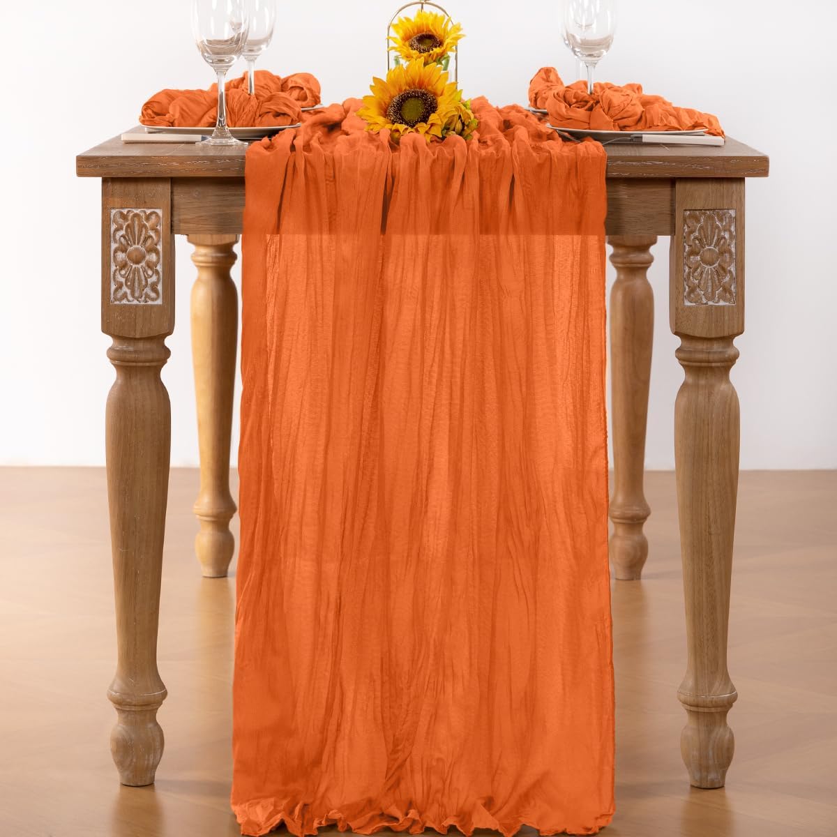 Orange Cheesecloth Table Runner 4 Pack Halloween Orange Table Runners Boho Gauze 120 Inches Cheese Cloth Fall Table Decorations for Thanksgiving Weddings Bridal Baby Shower Party Decor