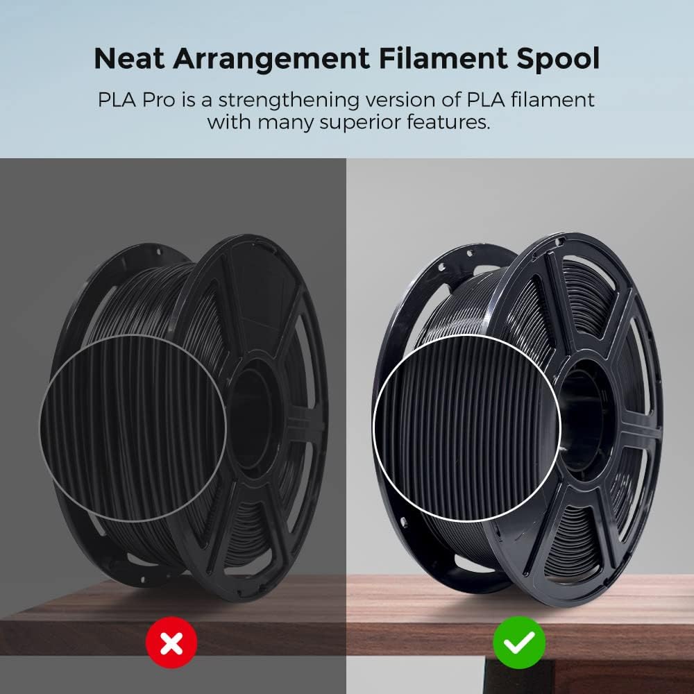 FLASHFORGE 3D Printer Filament, PLA PRO Filament 1.75mm, 1KG Spool (2.2lbs), Dimensional Accuracy +/- 0.02mm for FDM 3D Printers, Better Tenacity & No Knotting (Black)