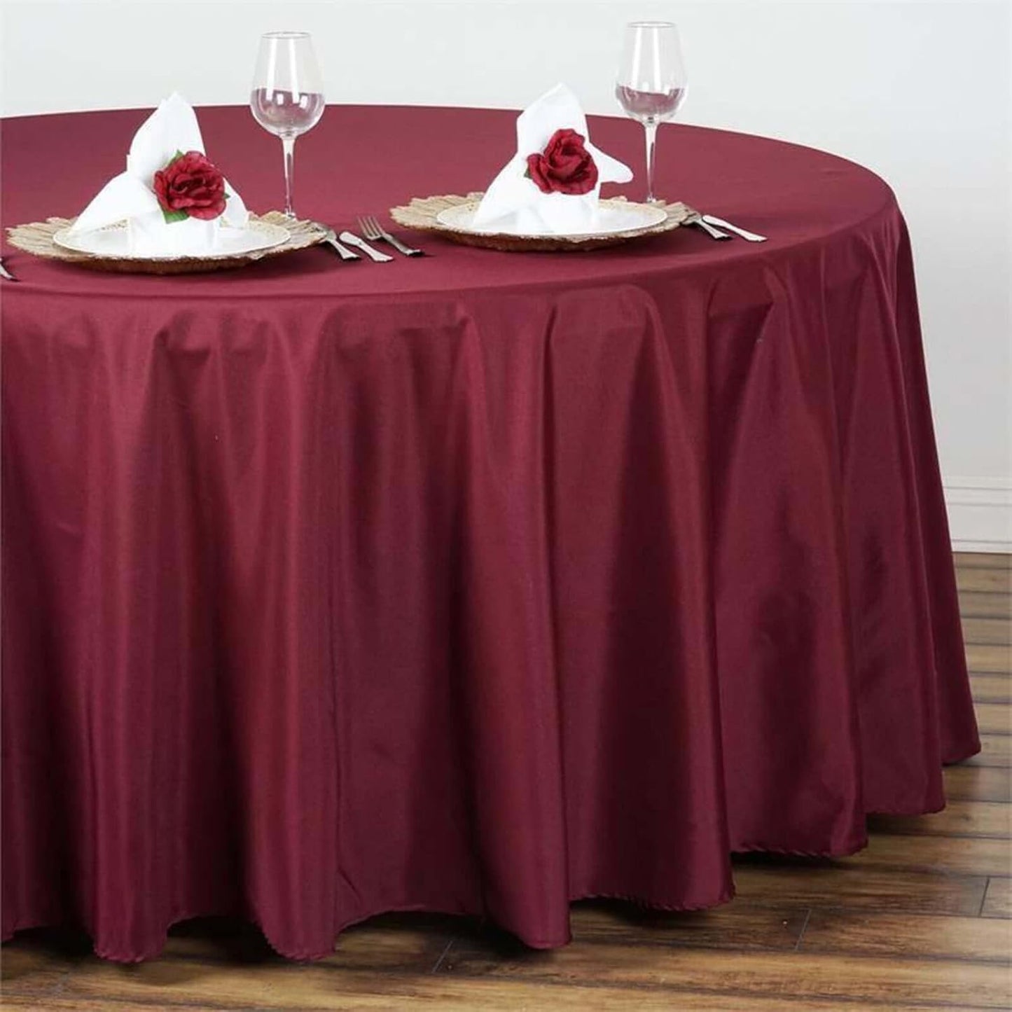 Efavormart Round Tablecloth, 108 Inch Stain & Wrinkle Resistant Washable Table Cloth, Decorative Polyester Fabric Table Cover for Banquet, Wedding, Dining- Burgundy