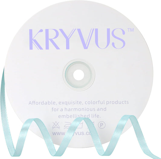 Light Blue Satin Ribbon 1/4 inch X Continuous 100 Yards, Single Face Polyester Ribbon Perfect for Gift Wrapping, Flower Bouquet, Wedding Decor, Crafts, Bow Making, Sewing and More