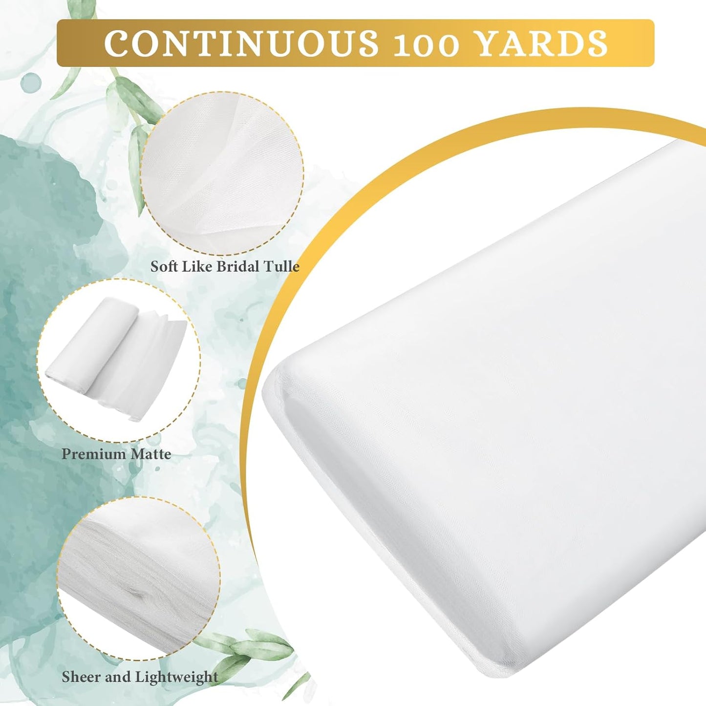 Timgle Tulle Fabric Rolls Bulk 54 Inch by 100 Yards (300 Ft) Tulle Ribbon Netting Fabric Spool Bolt for DIY Crafts Tutu Skirt Christmas Baby Shower Birthday Party Wedding Decorations(White)