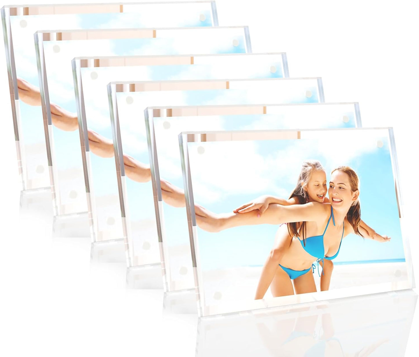 HELPLEX Picture Frames, 6 Pack 4x6 inch Acrylic Picture Frame Clear 4 x 6 Photo Frames Magnetic Picture Frames Ready for Tabletop Display, Effectively Protect Photos from Fading and Yellowing