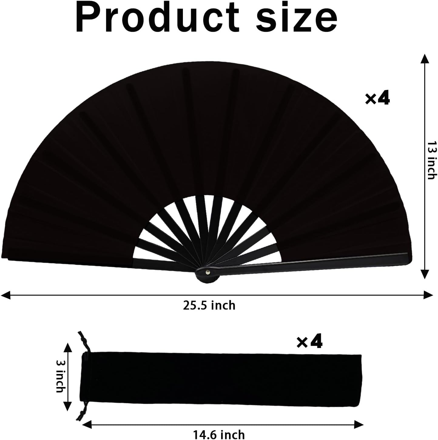 13inch Large Rave Fan Popping Clacking Fans for Line Dancing,Hand Fans for Women Foldable,Boots on The Ground Fan,Portable for Outdoor,Wedding,Party,Decoration (4pcs Black)