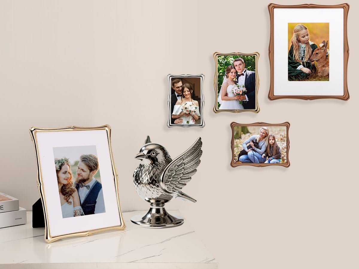 8 x 10'' Premium Alloy Gold Photo Frame with Acid Free 5x7'' Mat - High-End Décor Metal Frames 5x7'' with Black Velvet Back