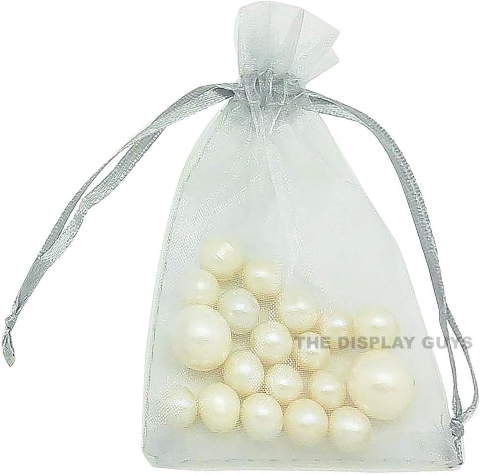 TheDisplayGuys 48-Pack 3x4 Silver Sheer Organza Gift Bags with Drawstring, Jewelry Candy Treat Wedding Party Favors Mesh Pouch