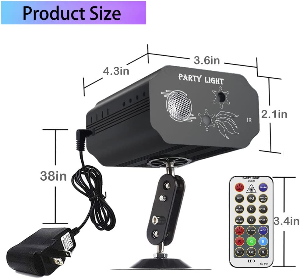 Party Lights Dj Disco Lights, Strobe Stage Light Sound Activated Laser Llights Projector with Remote Control for Parties Bar Birthday Wedding Holiday Event Live Show Xmas Decorations Lights