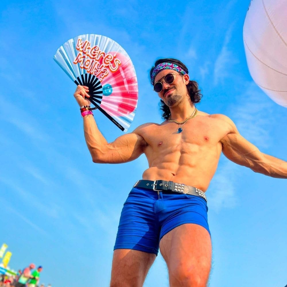 Kandies World UV Reactive Custom Festival Folding Hand Fan - Unique Designs, Made of Bamboo, Clacking Sound, Lightweight - Perfect Rave and Festival Accessory!