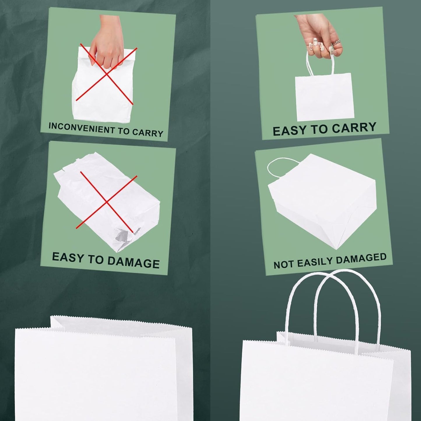 METRONIC Kraft Paper Gift Bags with Handles 5.25x3.75x8 Inch 20000 Pack | Christmas, Birthday Party Favors, Retail Shopping, Small Business Bulk | White Gift Wrap Bag