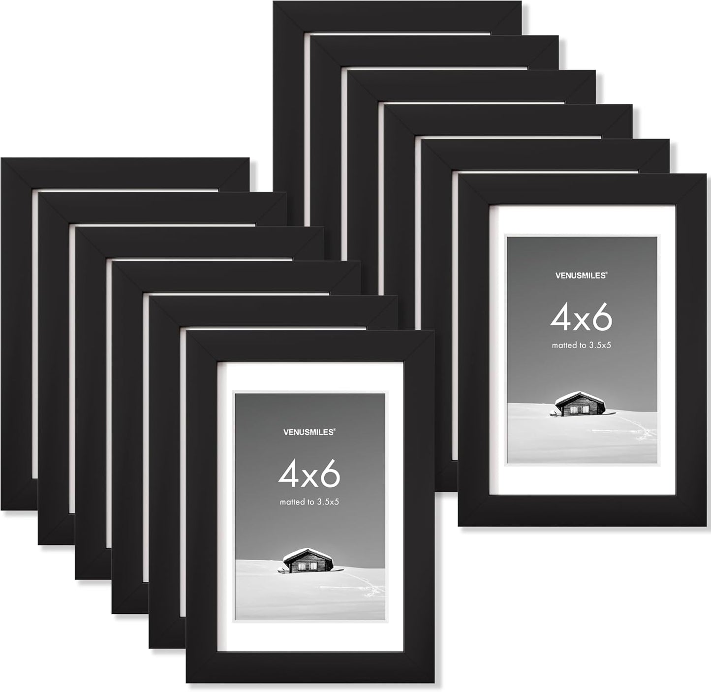 4x6 inch Picture Frame, 4x6 Photo Frames with 3.5x5 Removable Mat - High Definition Plexiglass - Vertical and Horizontal Display - Wall Hanging Frame - Black, 12 Pack