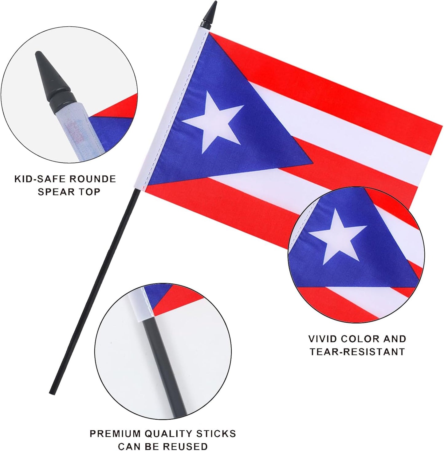 Puerto Rico Desk Flag 12" Solid Pole Deluxe Set Puerto Rican Flags Banner Mini Small Puerto Rico Office Table Flags with Black Stand Base Desktop Decorations(2Pack)