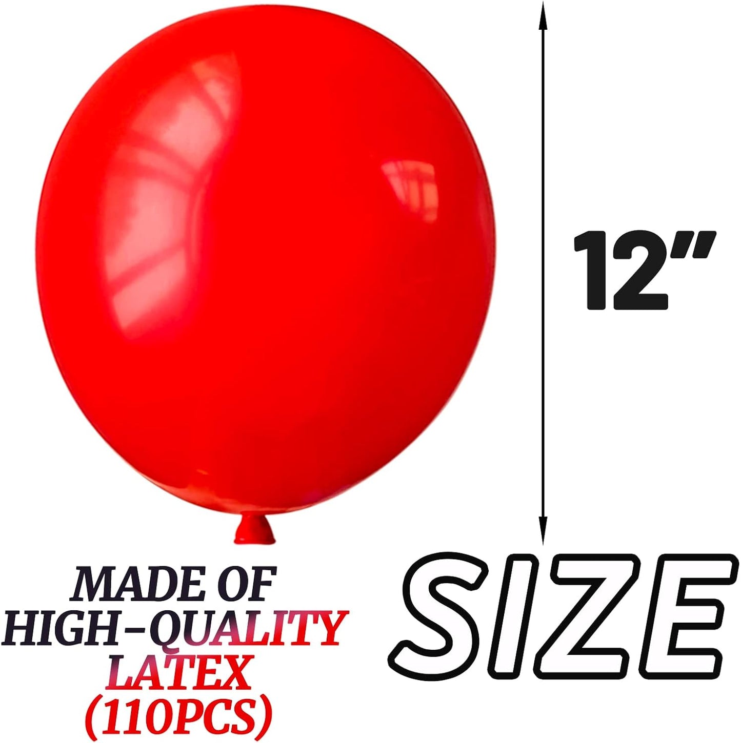 Red Balloon 110pcs, Red Latex Balloons12 inch for Birthday Valentine's Day Wedding(with 2 Ribbons).