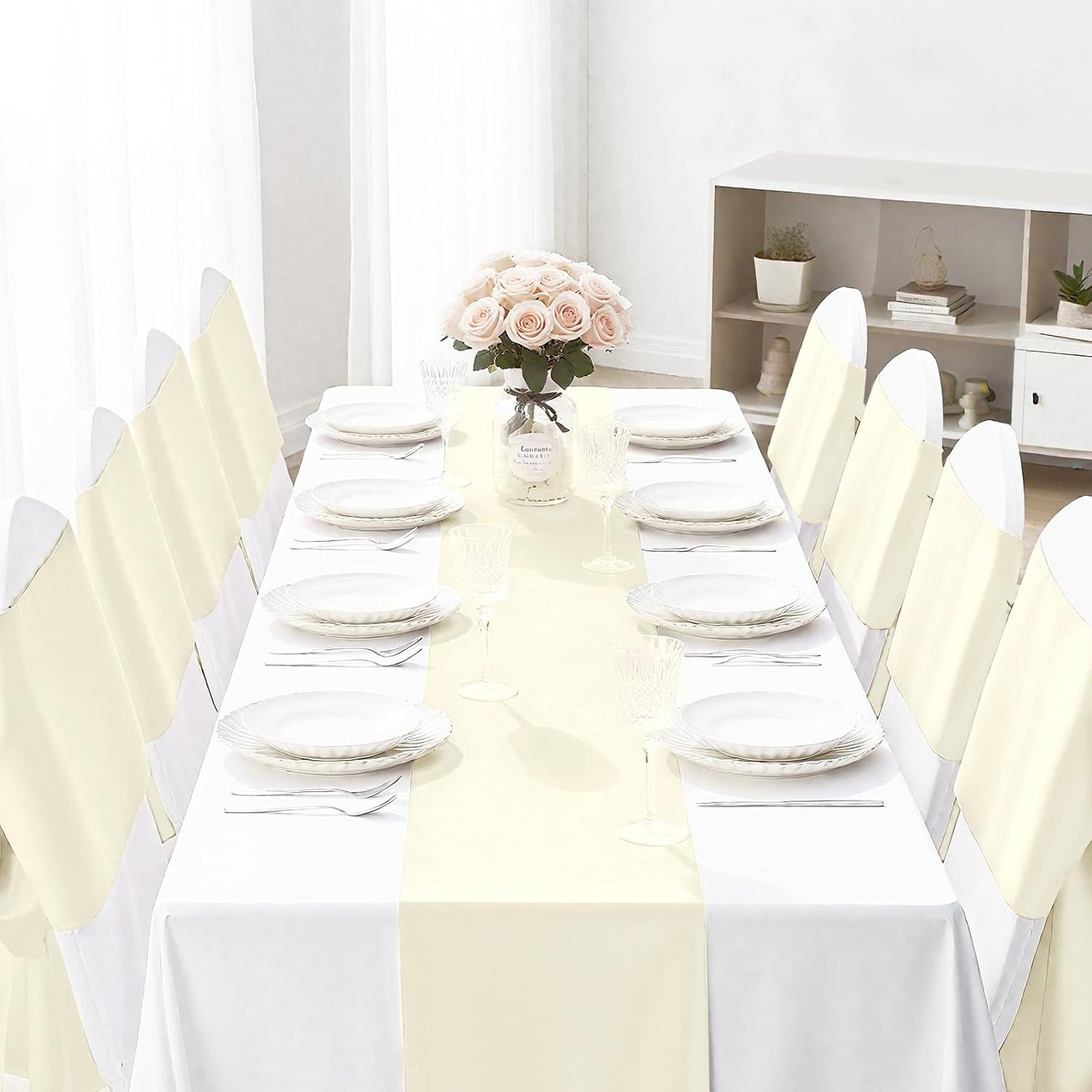 SHEJIZE 2 Pack White Satin Table Runner 12x108 Inches Long, Bright Silky Smooth Satin Table Runner Table Decor for Wedding Banquet Christmas Prom Event Birthday Party