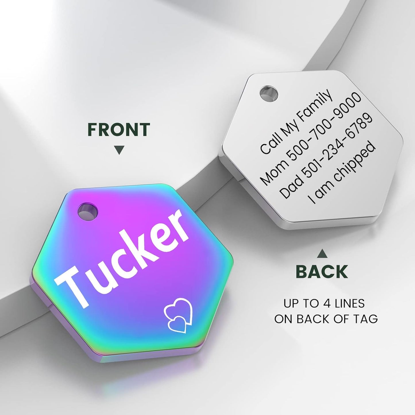 YEHANTI Personalized Dog Tags Engraved for Pets - Stainless Steel Custom Dog Cat Tag with Various Cute and Beautiful Icons, Double Sided Engraved Pet ID Tags Dog Name Tag, Hexagon