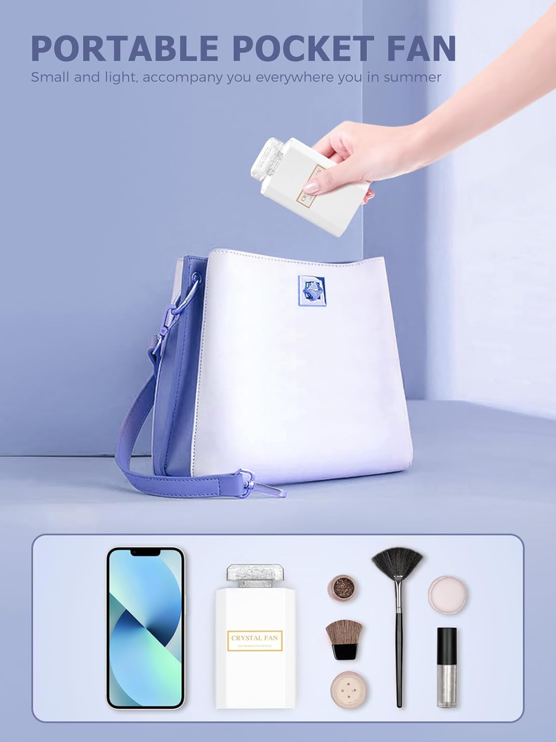 Lady Handheld Fan, Rechargeable Small Personal Fan with 3 Speeds Setting, Powerful Quiet Pull-out Portable Fan, Mini Cooling Desk Electric Fan Safe for Girls Woman Office School Working Home - White