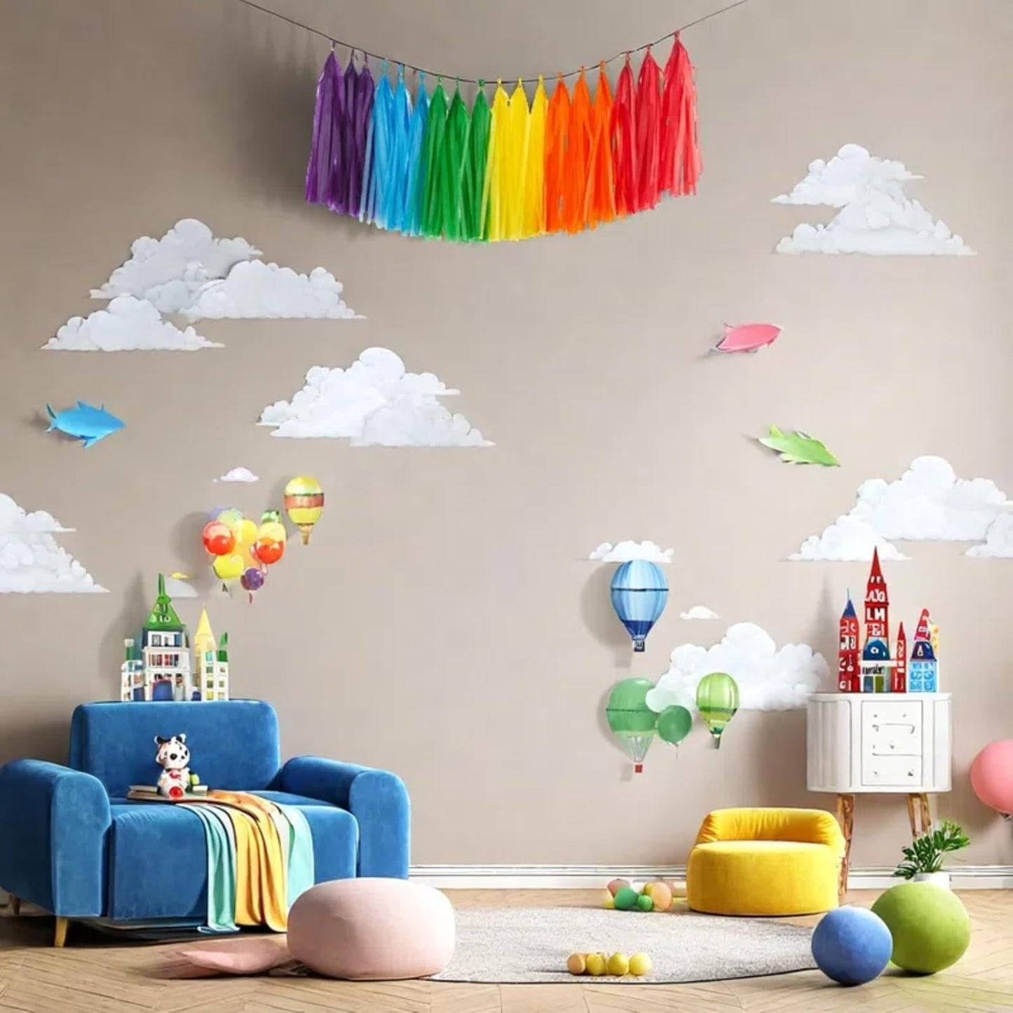 Aimto 30PCS Rainbow Shiny Tassel Garland Tissue Colorful Paper Tassel Banner - Red,Orange,Yellow,Green,Blue,Purple