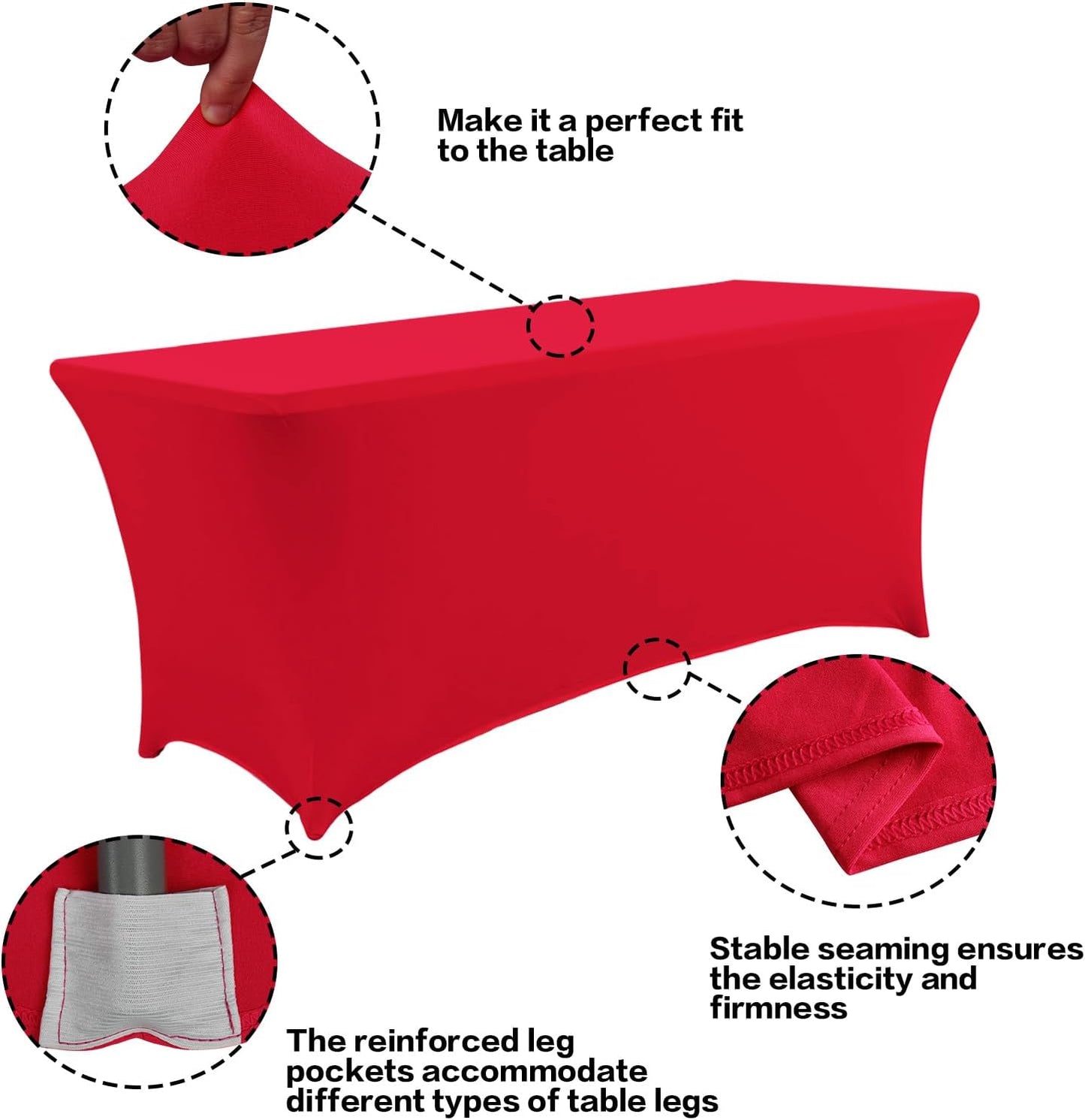 IVAPUPU 4FT Table Cloth for Rectangular Fitted Events Stretch Red Table Covers Washable Cover Spandex Tablecloth Protector for Party, Wedding, Cocktail, Banquet, Festival