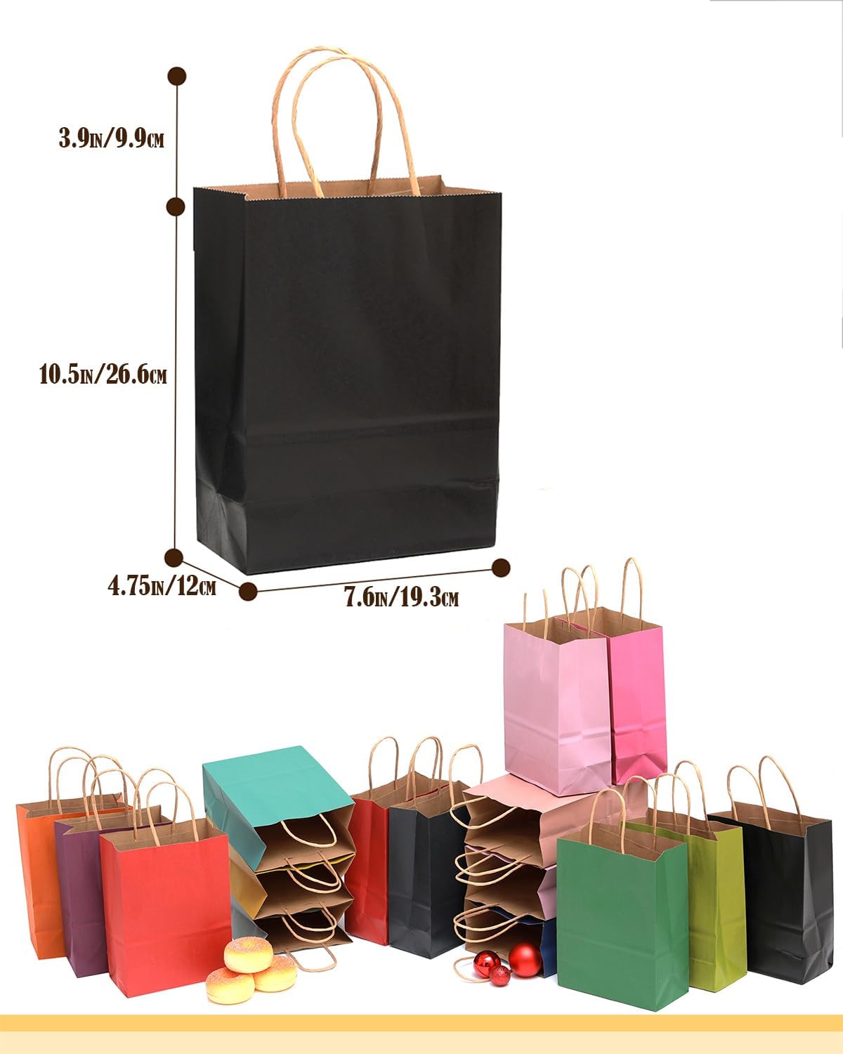 qiqee Medium Size Paper Gift Bags With Handles 10.6"x8.3"x4.3" 16 Solid Colors Party Favor Bags（16-Packs）