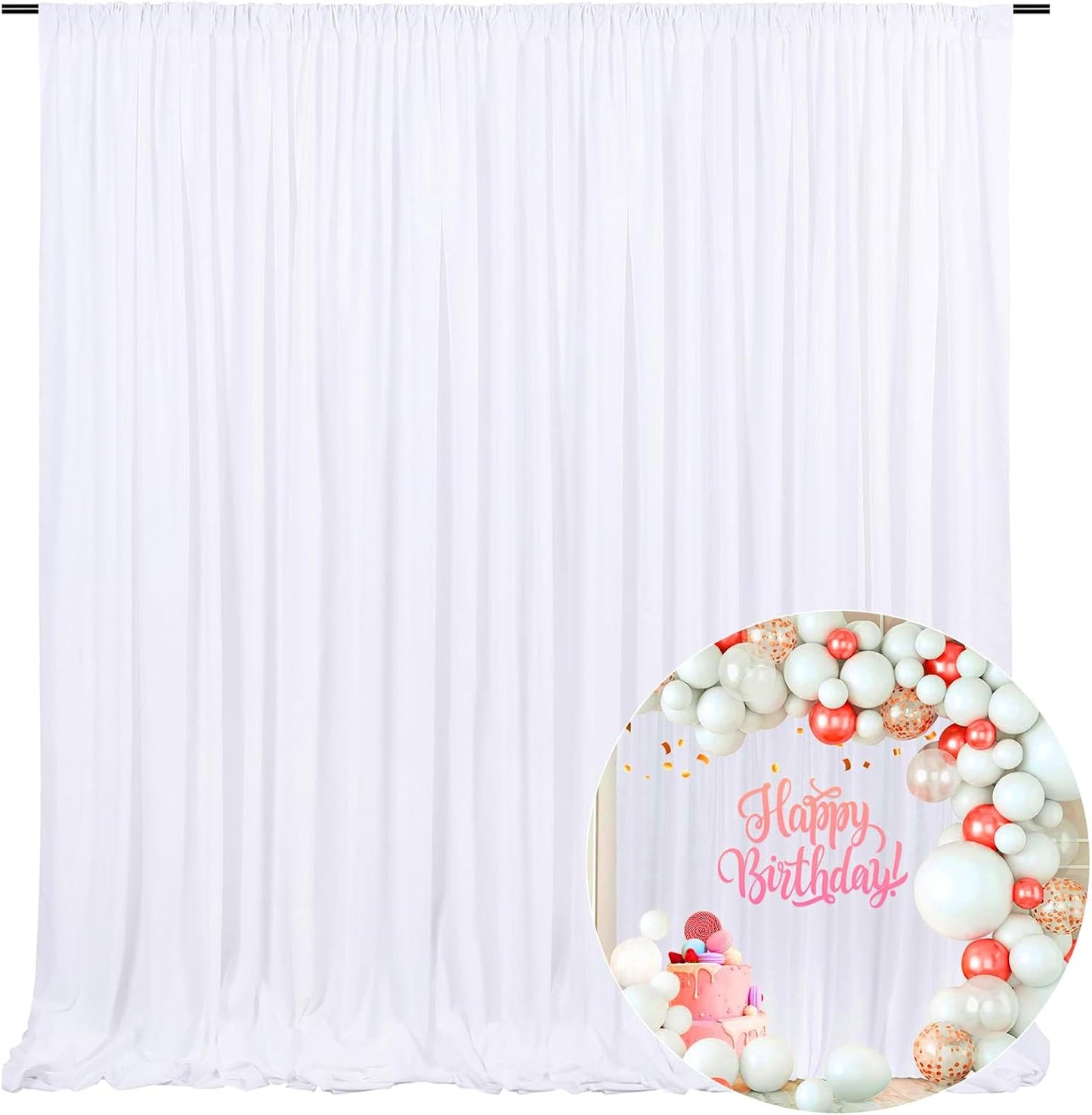 10 x 7 Feet White Backdrop Curtain for Partie, Background Curtains for Photoshoot, Birthday, Wedding, Halloween, Thanksgiving, Christmas Day, New Year Party Decorations 5Ft x 7Ft, 2 Panels