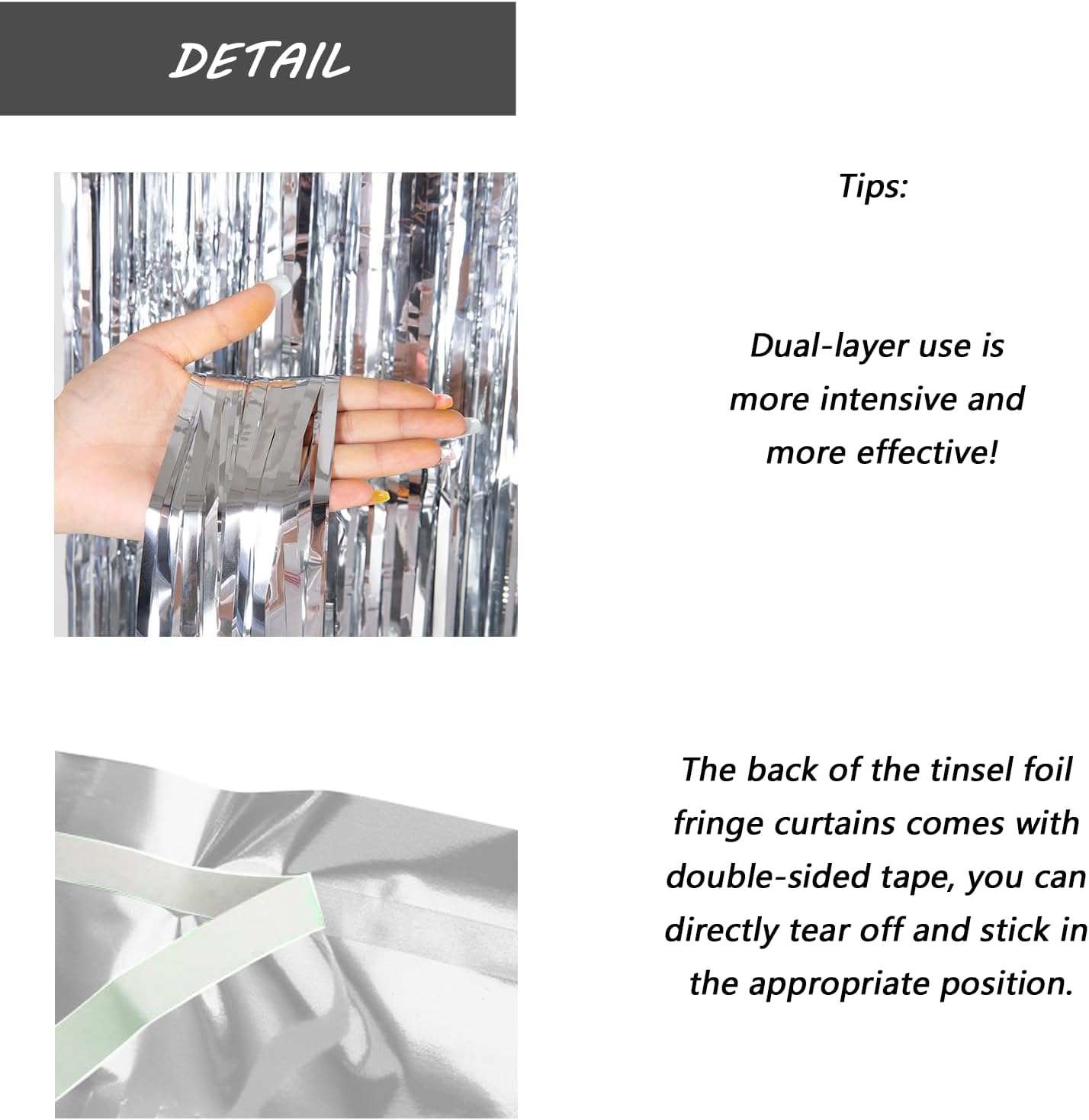 Silver Foil Fringe Curtain 3.3×8.3FT 2 Packs, Metallic Tinsel Curtains Party Streamers for Birthday Graduation Baby Shower Decoration (2pcs,3.3FT×8.3FT, Silver)