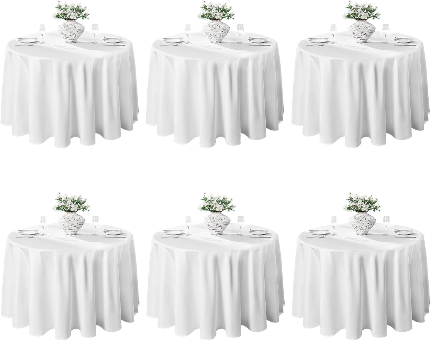VidaFete 6 Pack 90inch Round Tablecloth Polyester Table Cloth，Stain Resistant and Wrinkle Polyester Dining Table Cover for Kitchen Dinning Party Wedding Rectangular Tabletop Buffet Decoration(White)