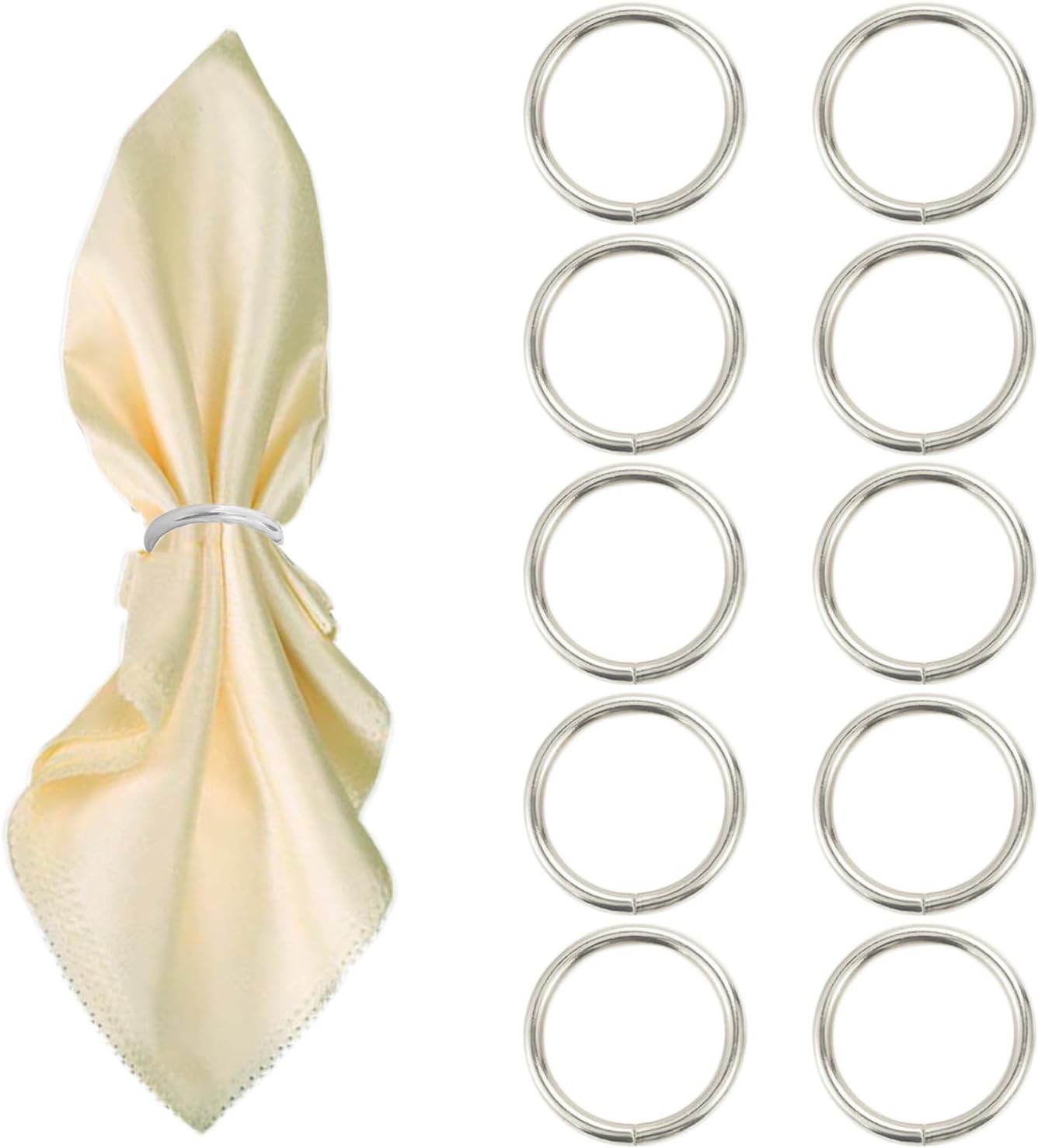 Silver Napkin Rings - 10 Pcs Stainless Steel Napkin Rings,Gold Rotundity Metal Napkin Ring for Table Settings Wedding Christmas Party Dinner Table