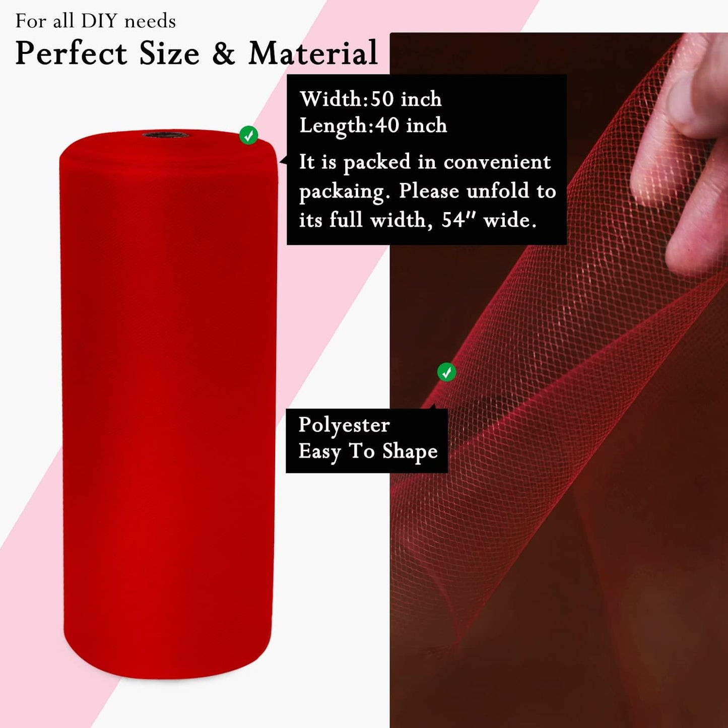 Red Tulle Fabric Rolls 54 Inch by 40 Yards Tulle Bolt Spool for Wedding Decorations DIY Christmas Tutu Baby Shower Table Skirt Ceiling Decor Birthday Party Craft Supplies