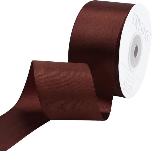 Coffee Brown Satin Ribbon 1-1/2 inch X Continuous 25 Yards, Single Face Polyester Ribbon Perfect for Gift Wrapping, Flower Bouquet, Wedding Decor, Crafts, Bow Making, Sewing and More