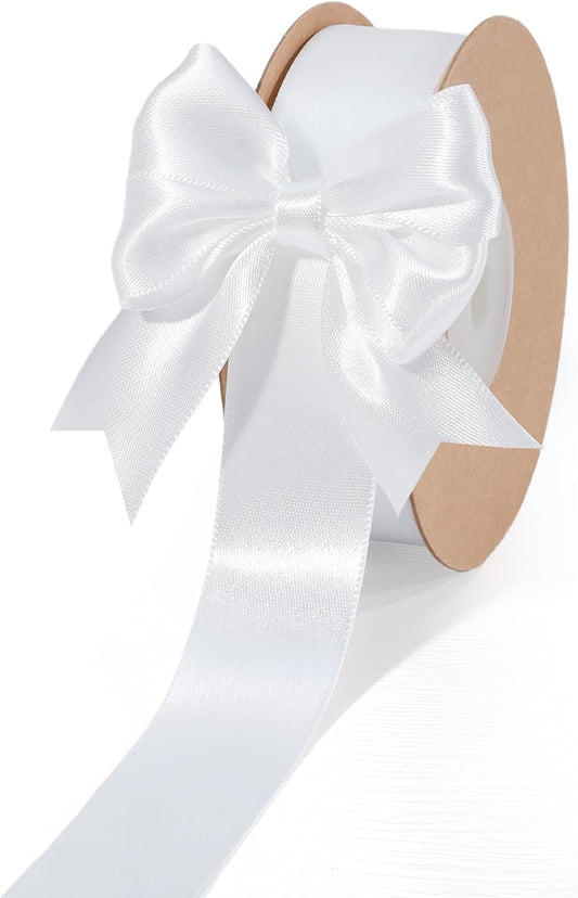 LaRibbons White Ribbon 1 Inch 25 Yards Luxury Double Faced White Silk Ribbon for Flower Bouquet Crafts Gift Wrapping Wedding Party Decoration